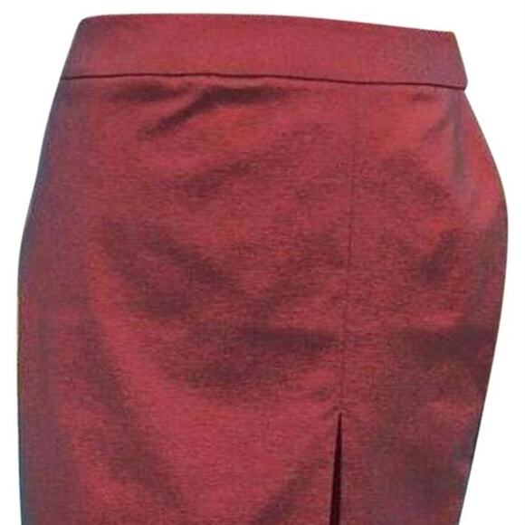 Cache Cranberry Metallic Sheen 9" Slit Evening Day Pencil Skirt Stretch $118 NWT - Picture 2 of 9